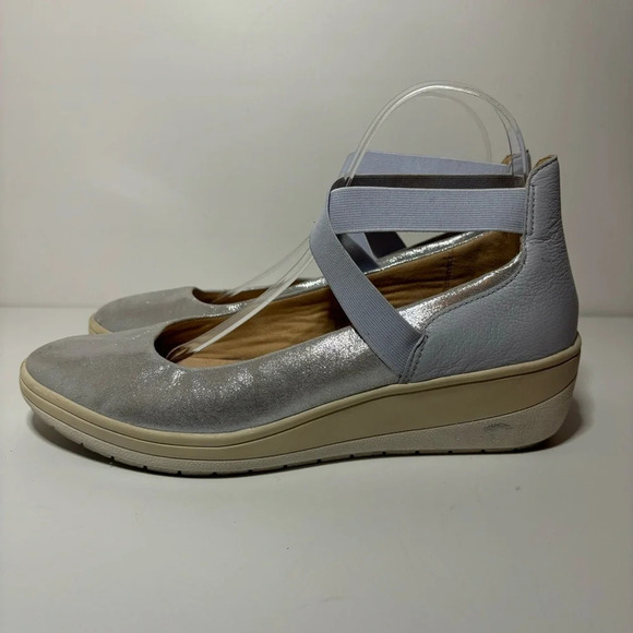 Vionic Ellery Ankle Wrap Ballerina Wedge Flats 10 Blue Leather Suede Slip On. - Picture 4 of 9